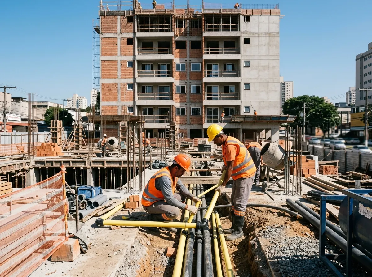 Novo empreendimento e canteiro de obras em construção